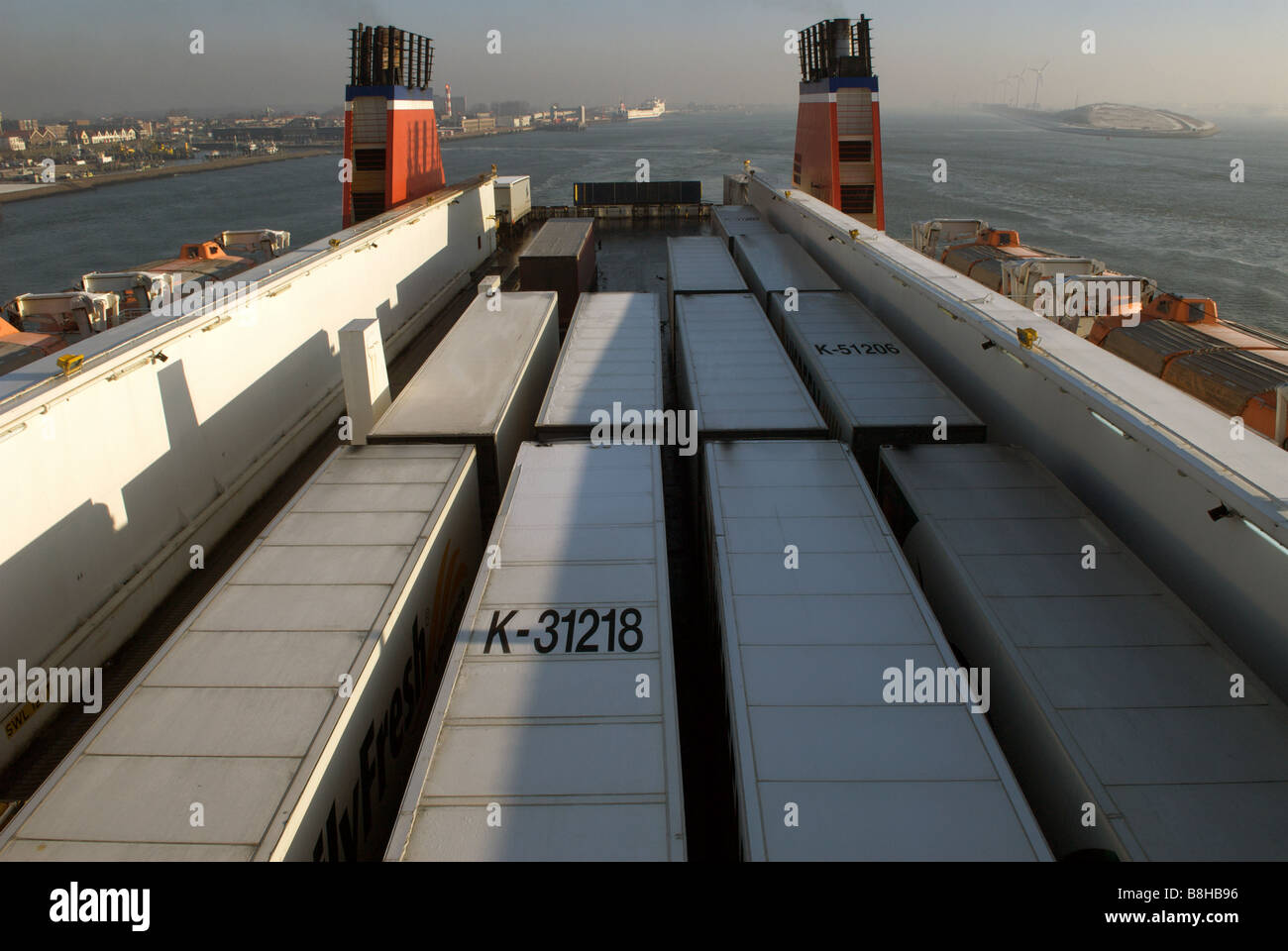 Stena Line cargo ferry leaving Hook of Holland, Netherlands Stock Photo