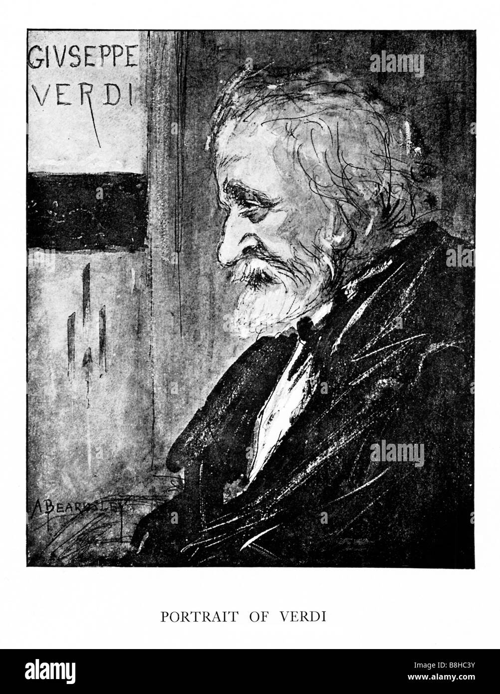 Aubrey Beardsley Guiseppe Verdi portrait of the Italian composer, published in Pall Mall Budget magazine Stock Photo