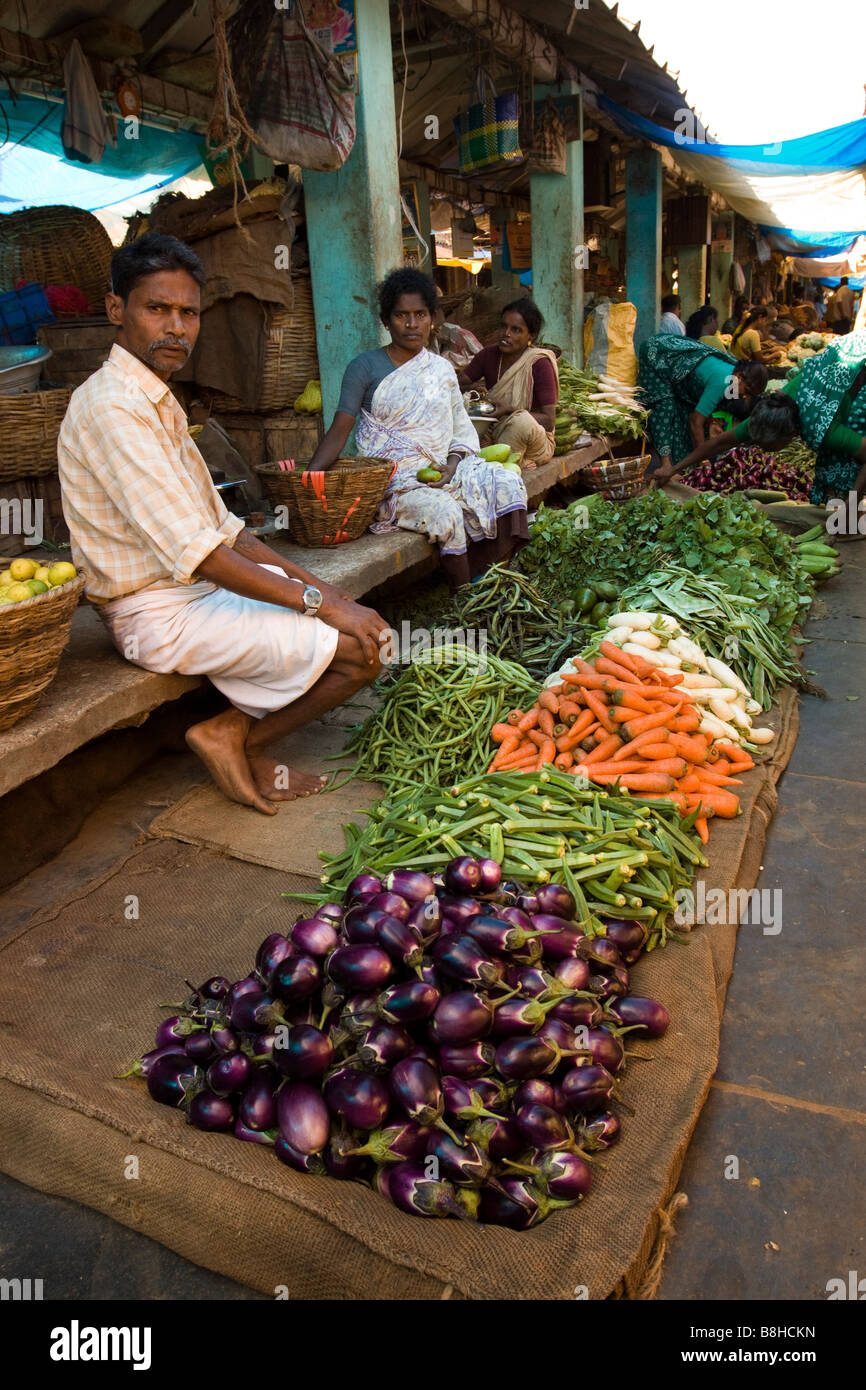 India Pondicherry Main Market stalls selling fresh locally grown vegetables Stock Photo Alamy