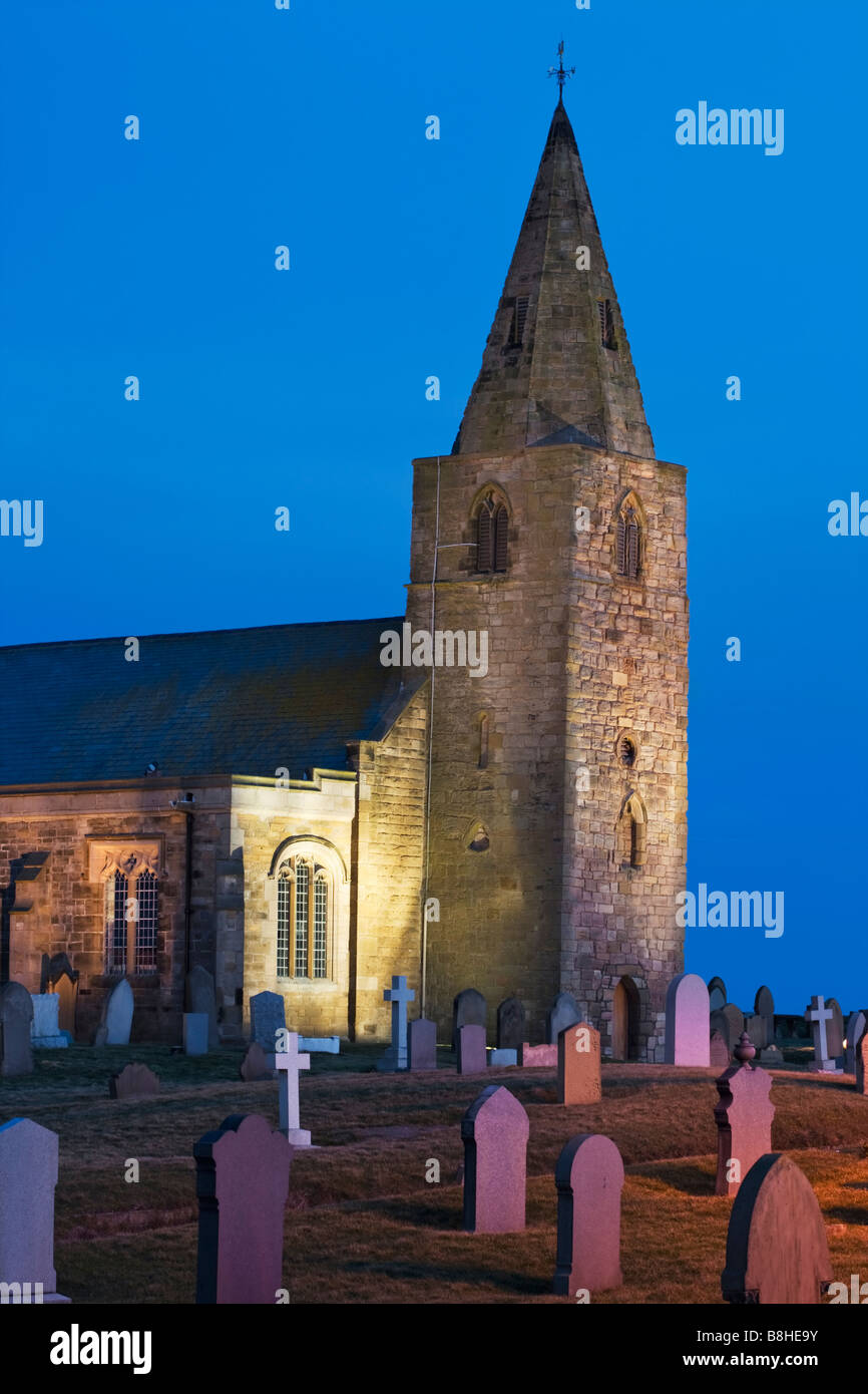The church of Saint Bartholomew's in the village of Newbiggin by the Sea on the Northumbrian coast, Northumberland, England Stock Photo