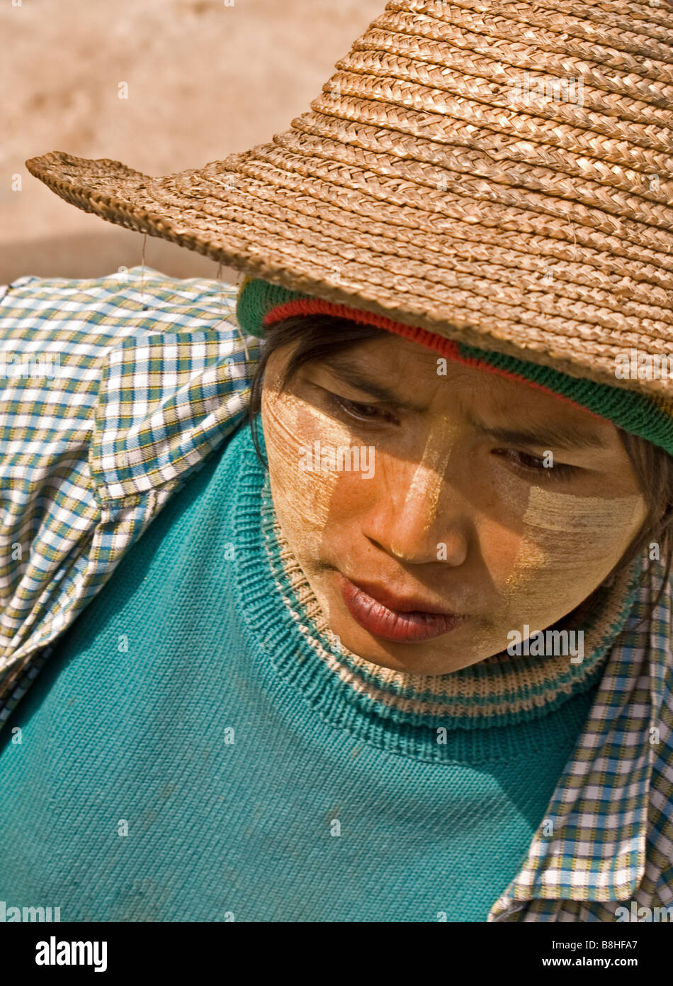Bamar woman vendor in Shan State, Myanmar Stock Photo
