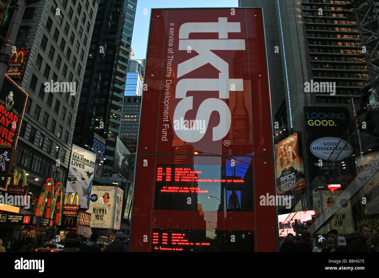 The TKTS booth at Duffy Square in NYC's Broadway Theatre District. Stock Photo