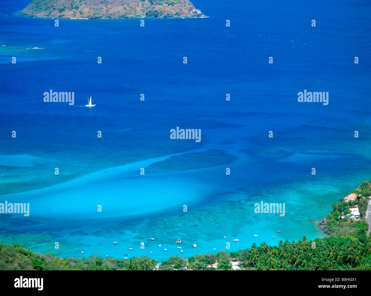 U.S. Virgin Islands, Caribbean. North over the clear blue waters of Hull Bay on the island of St. Thomas Stock Photo