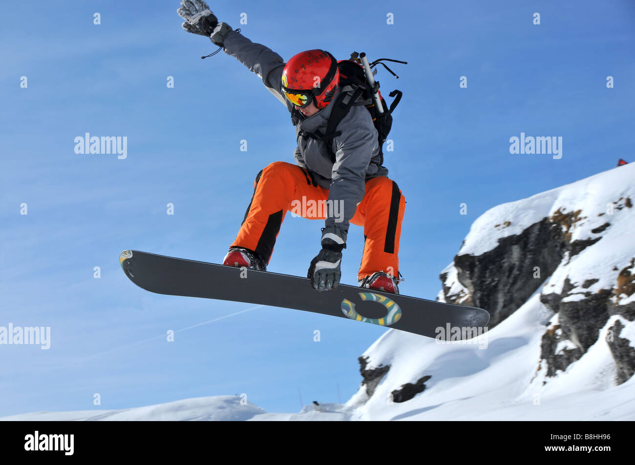 snowboarder jumping Stock Photo