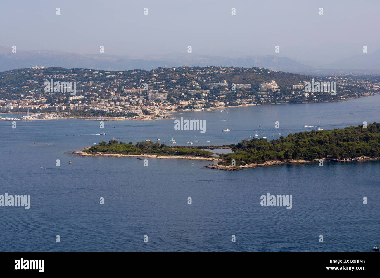 Ile Sainte Marguerite and Cannes on background Iles de Lerins View from