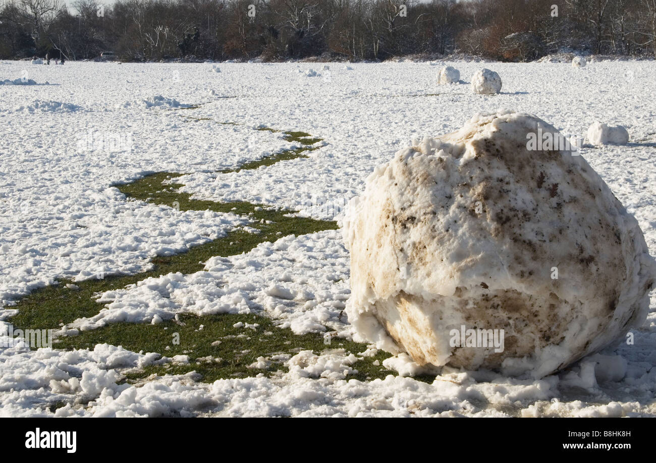 Huge dirty snowball on Wandsworth Common, London Stock Photo
