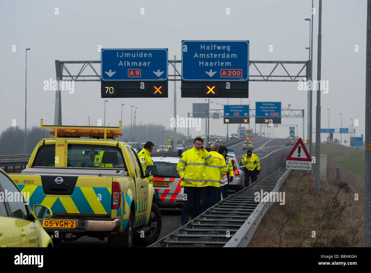 Police on highway near Schiphol airport plane crash Plane from Turkish Airlines on Wednesday 02 25 2009 Stock Photo