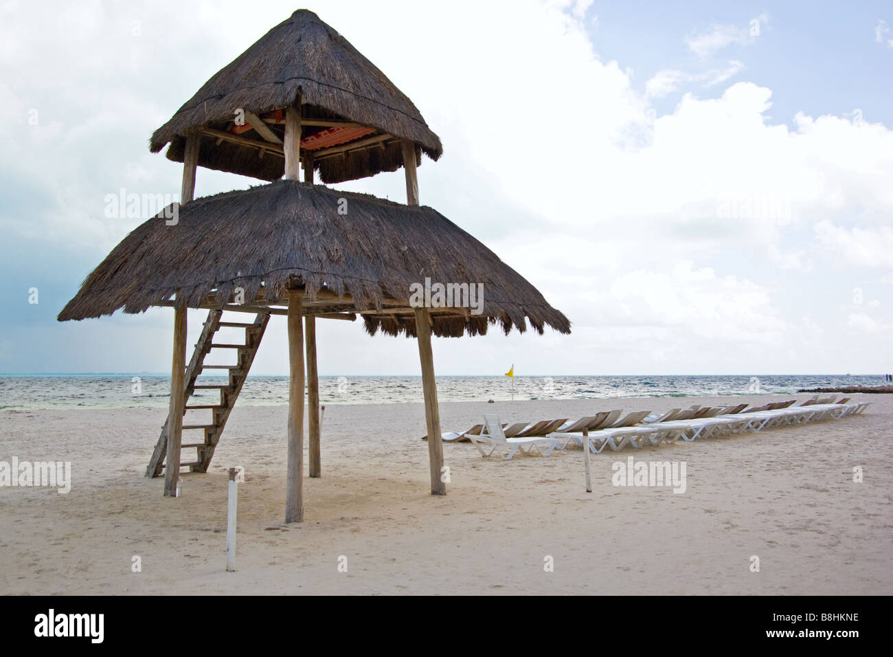 palapa in the beach of caribbean cancun Stock Photo
