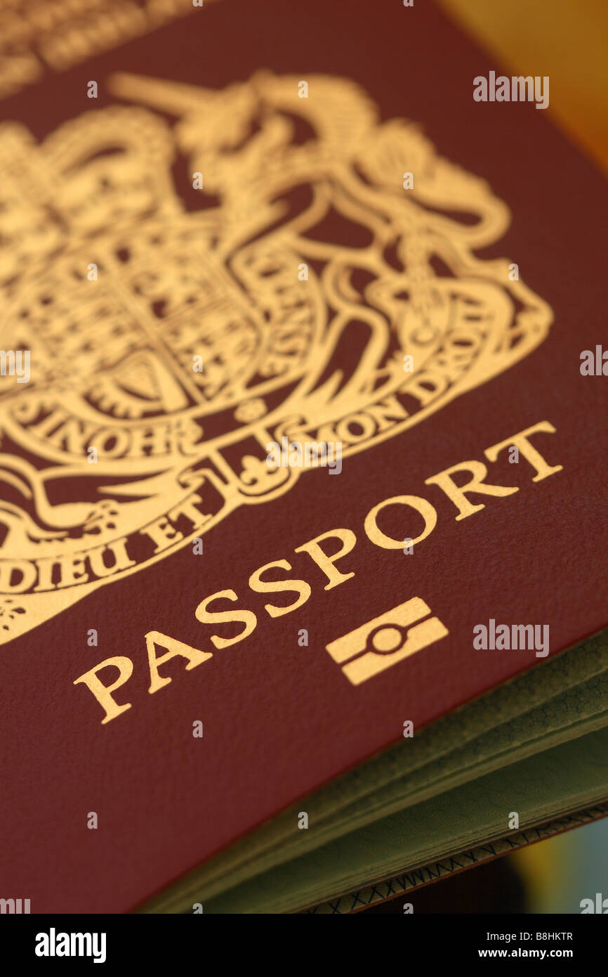 UK passport with embedded biometric technology symbol Stock Photo Alamy