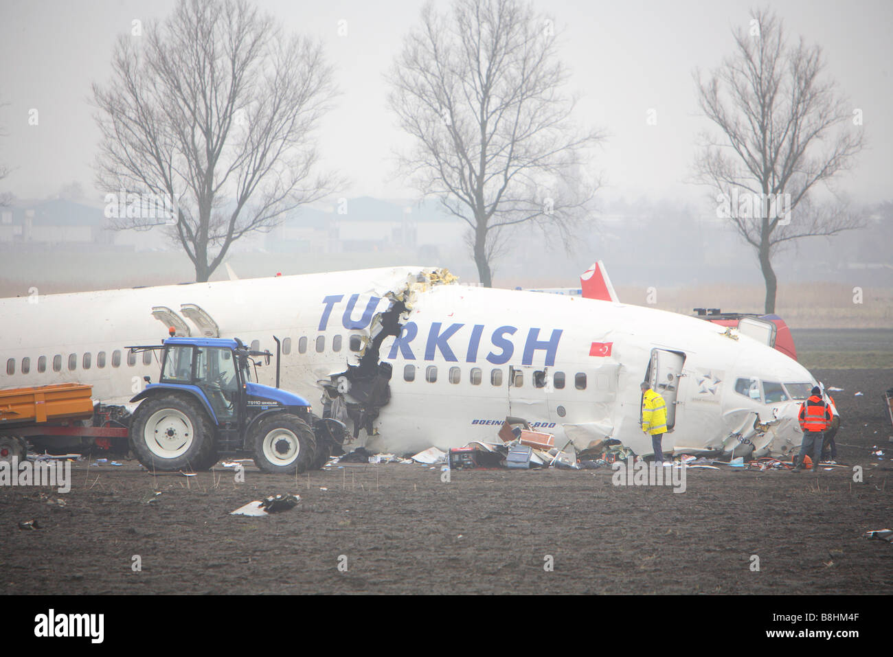 Turkish airlines plane crashed near Schiphol airport, Amsterdam, The Netherlands Stock Photo