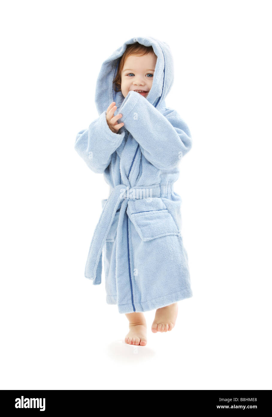 baby boy in blue robe over white Stock Photo Alamy