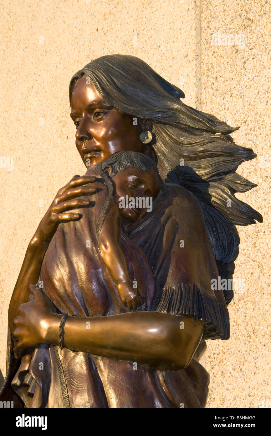 Bronze sculpture of Shoshone woman Sacagawea in front of the Idaho Historical Museum in Boise Idaho Stock Photo