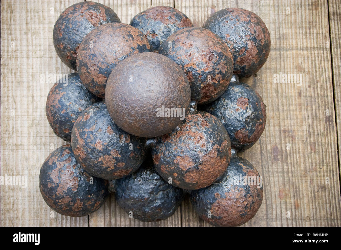Pile of old cannon balls High angle shot Stock Photo Alamy