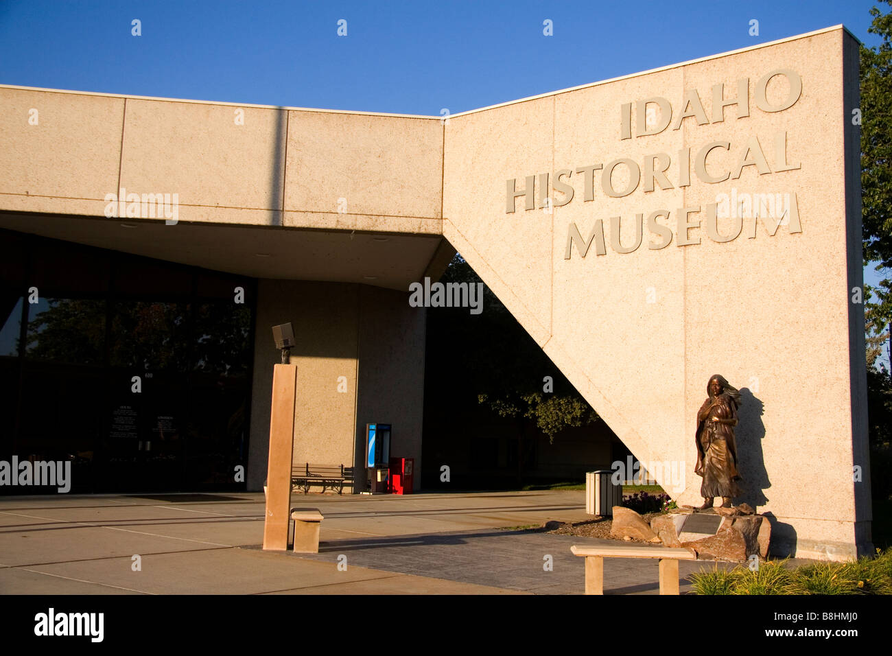 Bronze sculpture of Shoshone woman Sacagawea in front of the Idaho Historical Museum in Boise Idaho Stock Photo