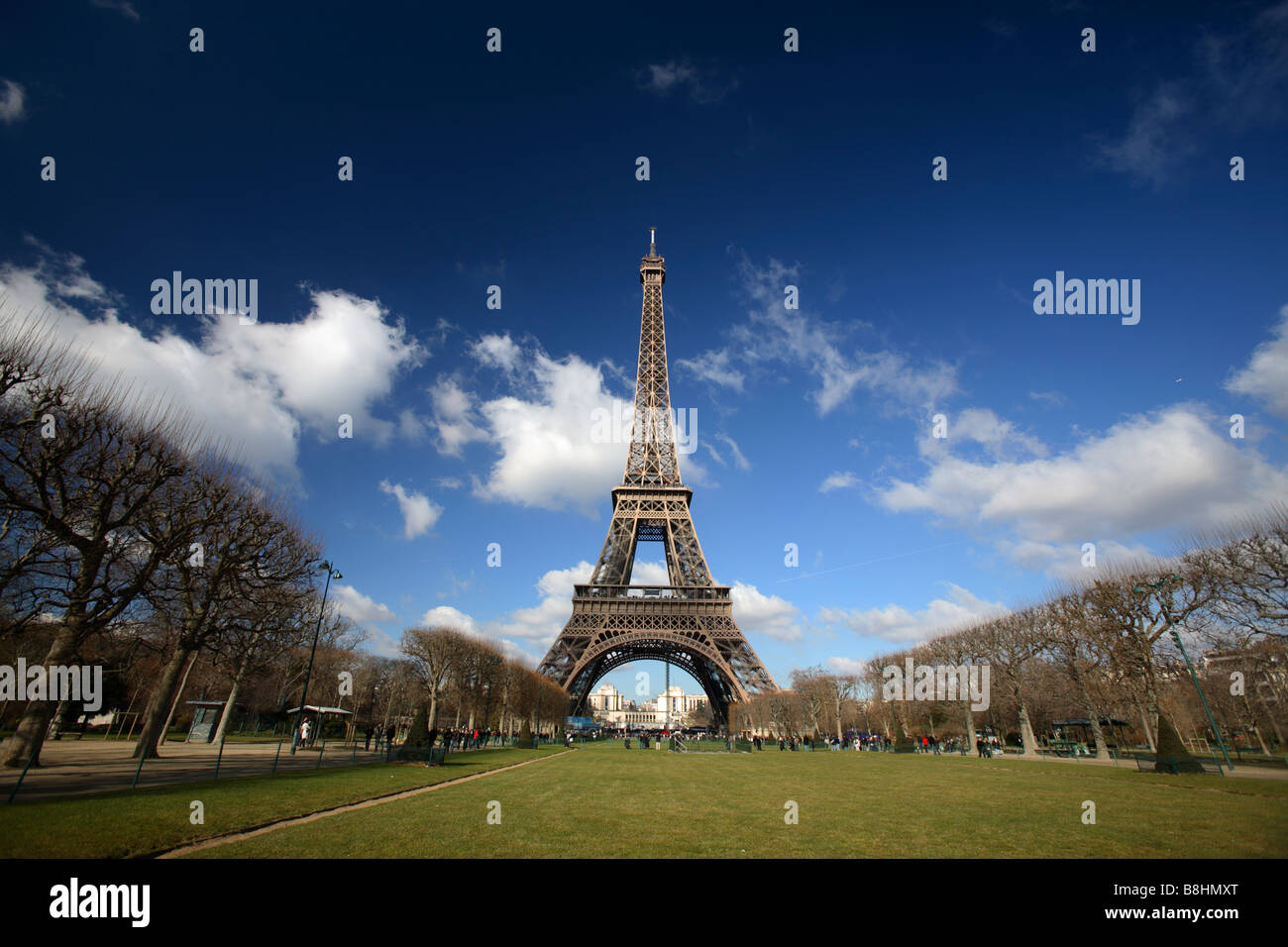 Eiffel Tower from Champ de Mar, Paris, France Stock Photo