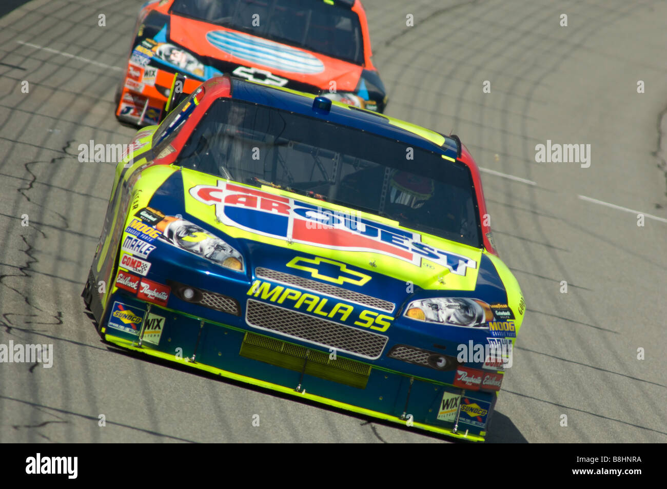Casey Mears drives the CarQuest Chevy Impala followed by Jeff Burton at the LifeLock 400 at MIS 2008 Stock Photo
