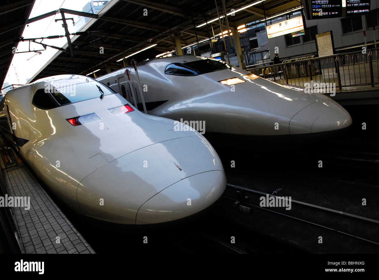 Shinkansen bullet trains waiting in the station Stock Photo