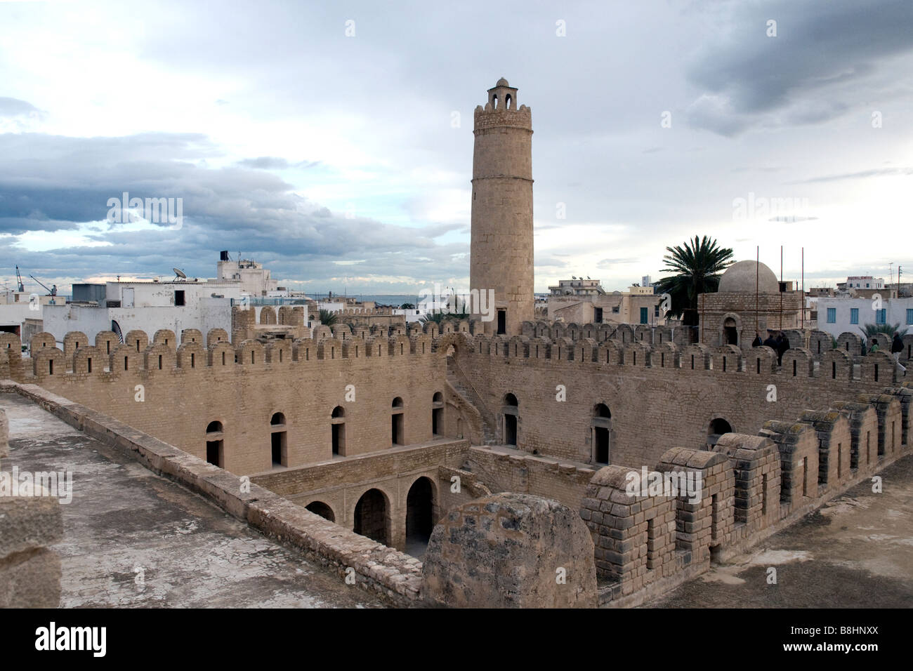 The Ribat, an 8th-century fortified monastery--this view from the upper level--in the ancient Tunisian town of Sousse Stock Photo