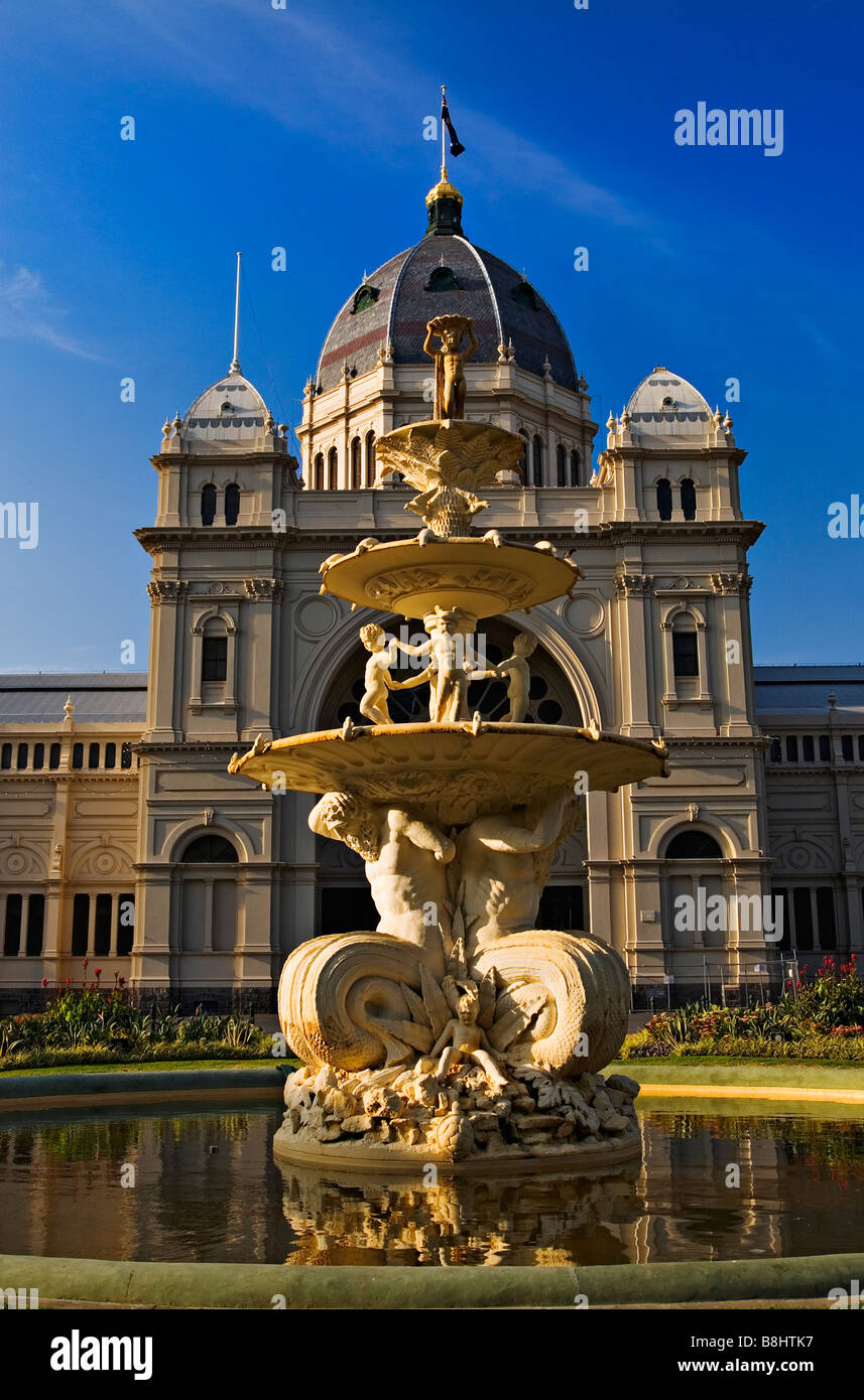 Melbourne Sculptures /  Exhibition Fountain is located in the Royal Exhibition Building s gardens.Melbourne Victoria Australia. Stock Photo