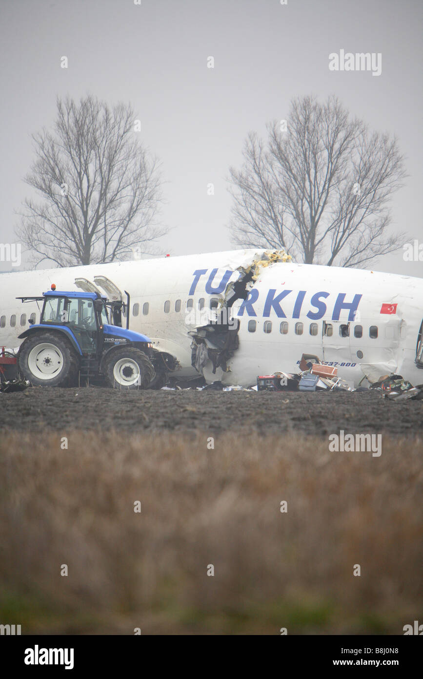 Turkish airlines plane crashed near Schiphol airport, Amsterdam, The Netherlands Stock Photo