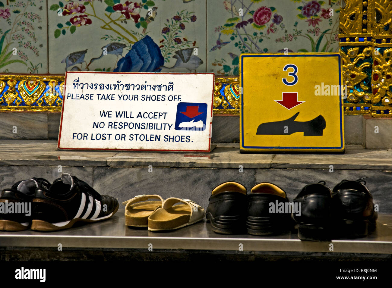 Shoes removed at a Buddhist temple in Bangkok Stock Photo Alamy