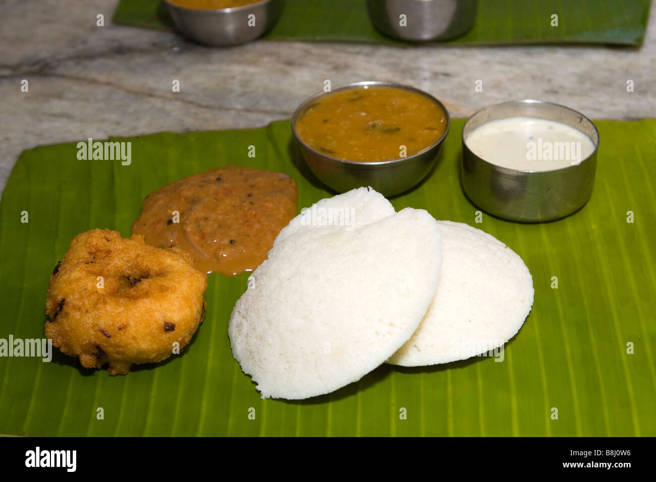 India Tamil Nadu South Indian breakfast two iddlies with sambar Stock