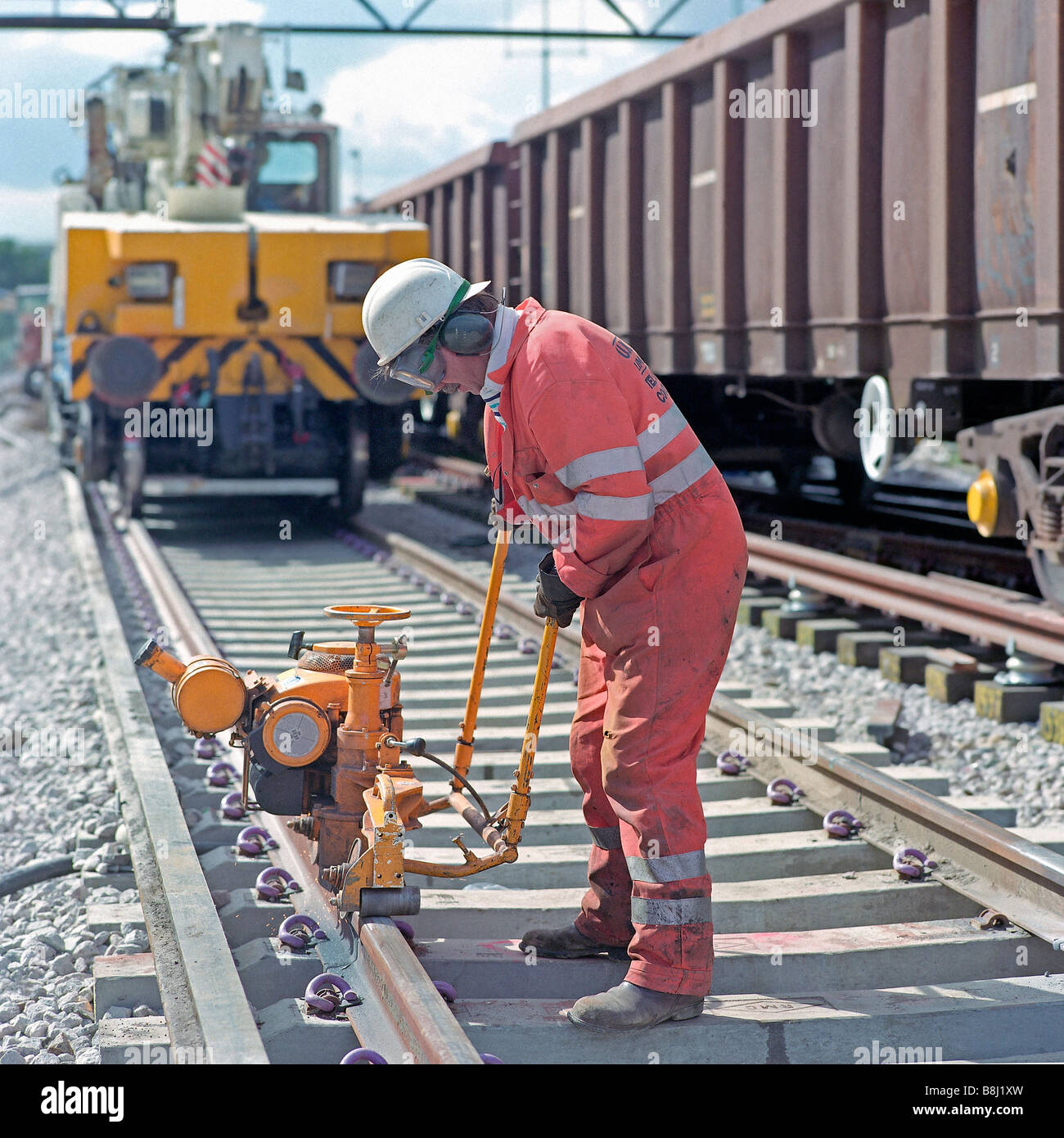 Contractor using special machine to lightly grind rail welds to ensure