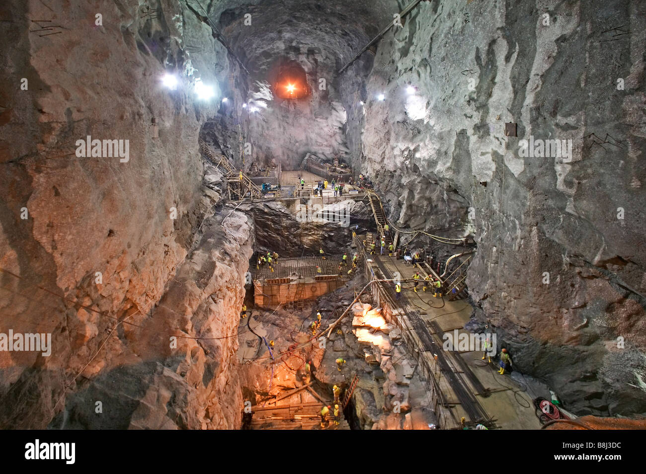 Excavation of underground gallery for hydropower plant in Ecuador which will produce industrial and domestic electricity. Stock Photo