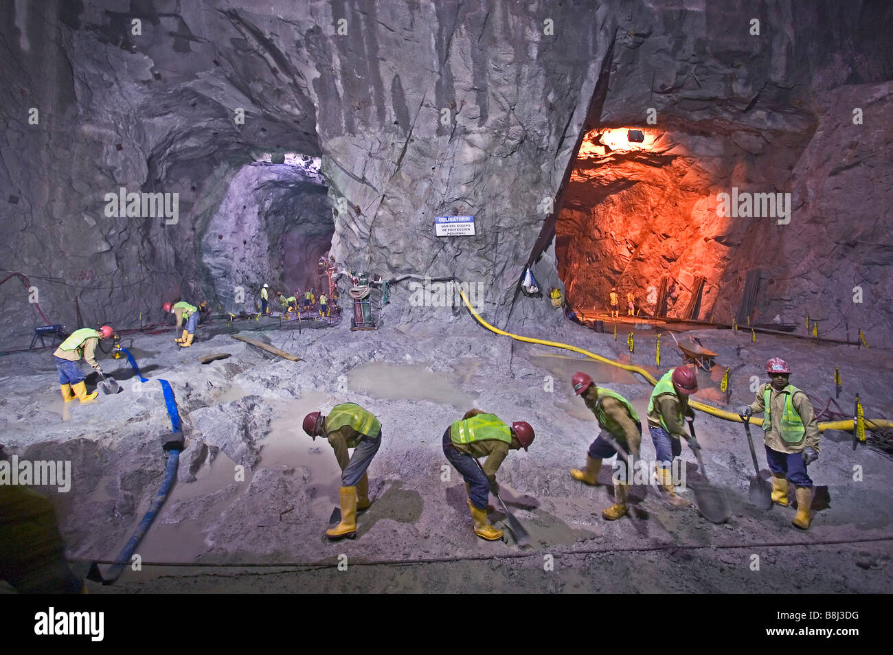 Excavation of connecting tunnels for hydropower plant in Ecuador which will produce industrial and domestic electricity. Stock Photo