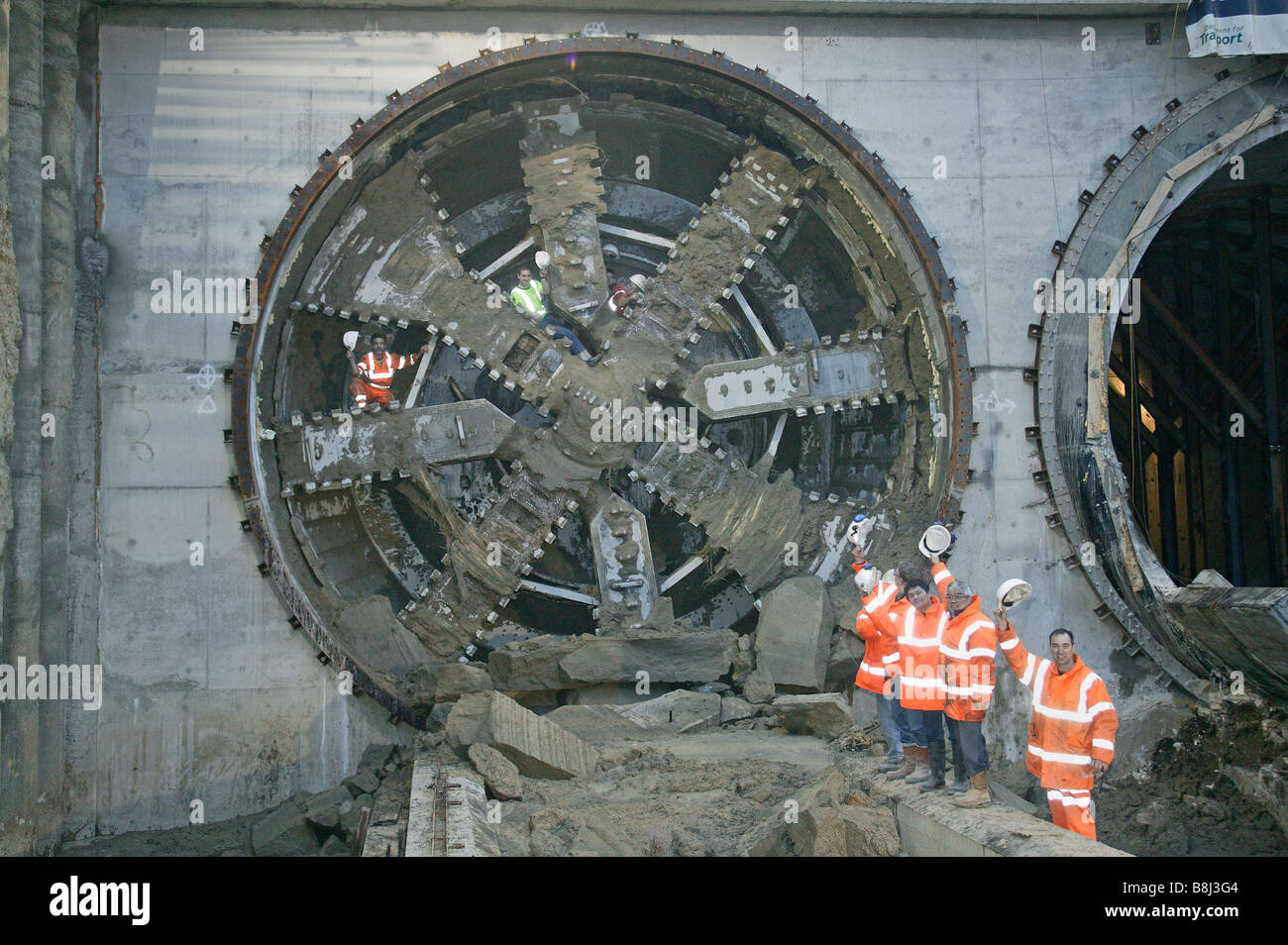 8.15m earth pressure balance Boring Machine 'Bertha' breakthrough at King's Cross, London, on Channel Tunnel Rail Link project. Stock Photo