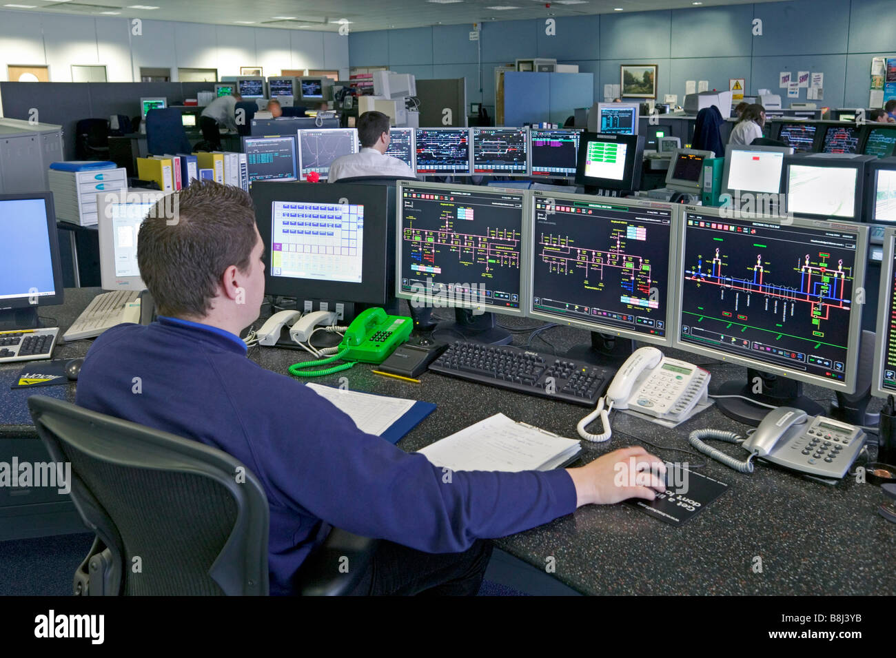 Operative at Integrated Electronic Control Centre ensures the safe and efficient passage of a Eurostar train on the High Speed 1 Stock Photo