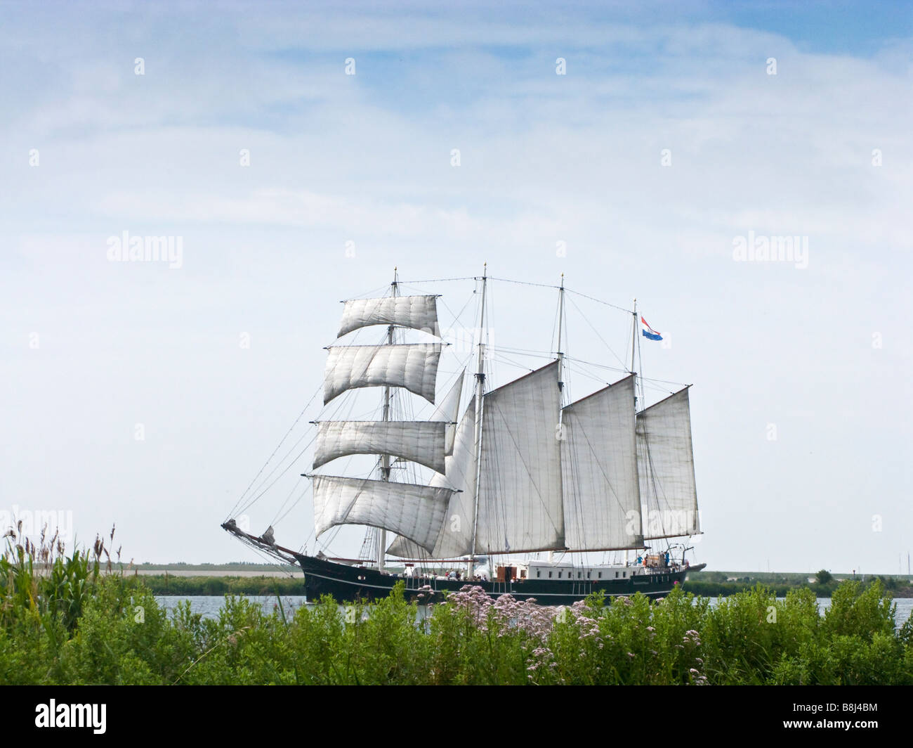 Sailship with four masts and sails up, Isselmeer, Enkhuizen the Netherlands 2008 For editorial use only. Stock Photo
