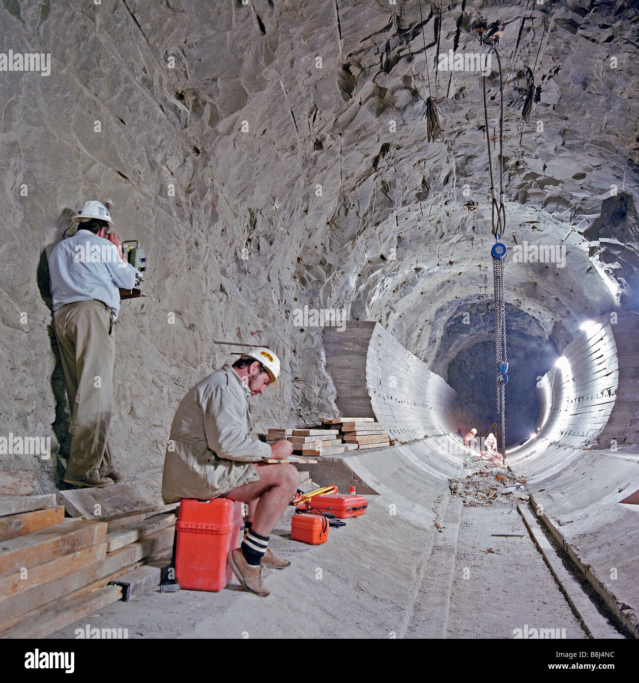 Engineers inspect launch chamber before arrival of tunnel boring machine on the historic 30-year Lesotho Highlands Water Project Stock Photo