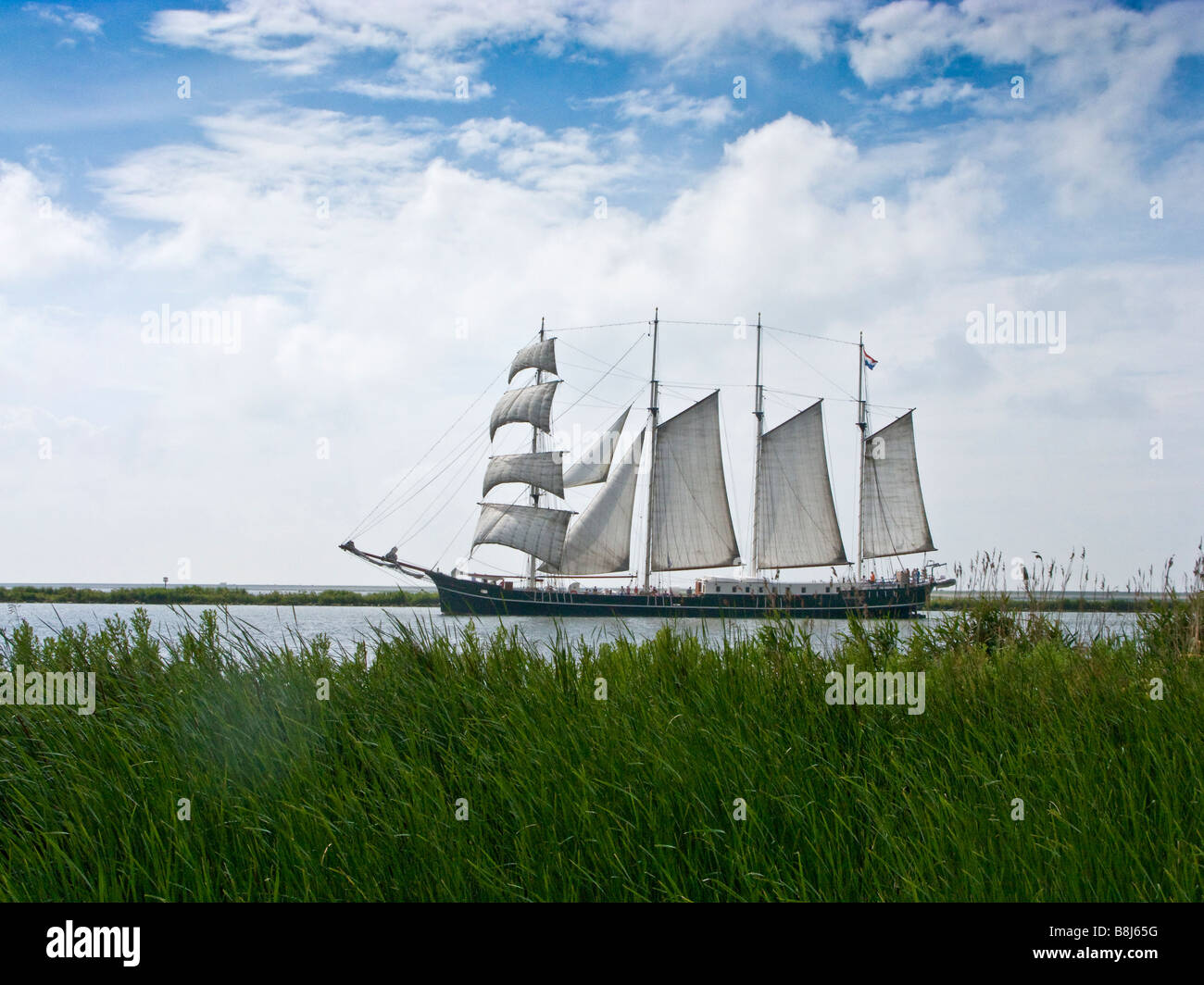 Sailship with four masts and sails up, Isselmeer, Enkhuizen the Netherlands 2008 For editorial use only. Stock Photo