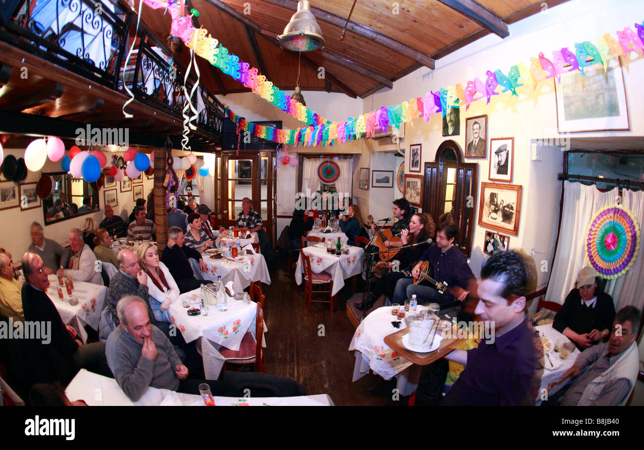 greece saronic islands egina a restaurant with rembetika music Stock Photo