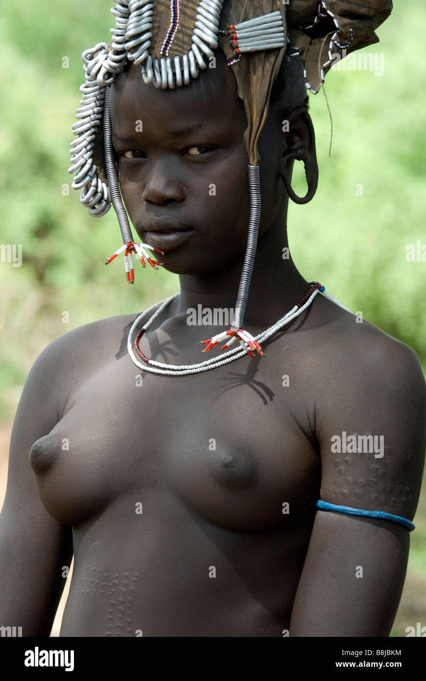 Young Girl Mursi Tribe Lower Omo Valley Ethiopia Stock Photo