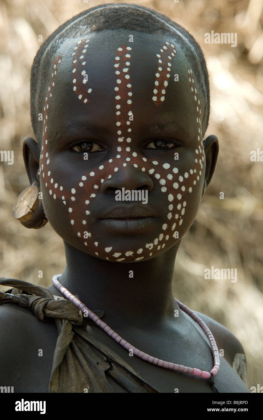 Young Girl Mursi Tribe Lower Omo Valley Ethiopia Stock Photo