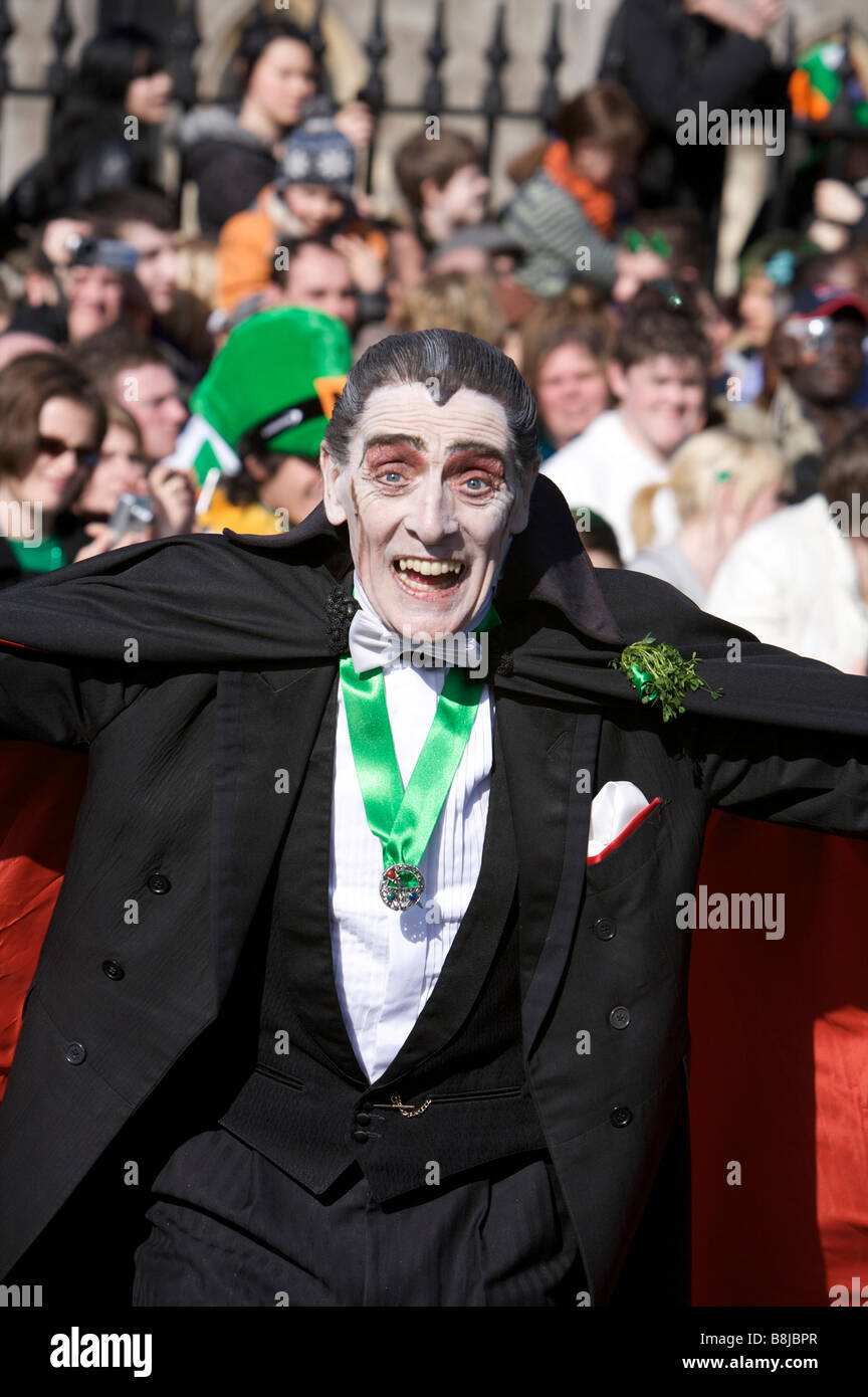 A participant smiles to the crowd in the St Patricks Day Parade in Dublin Ireland Stock Photo