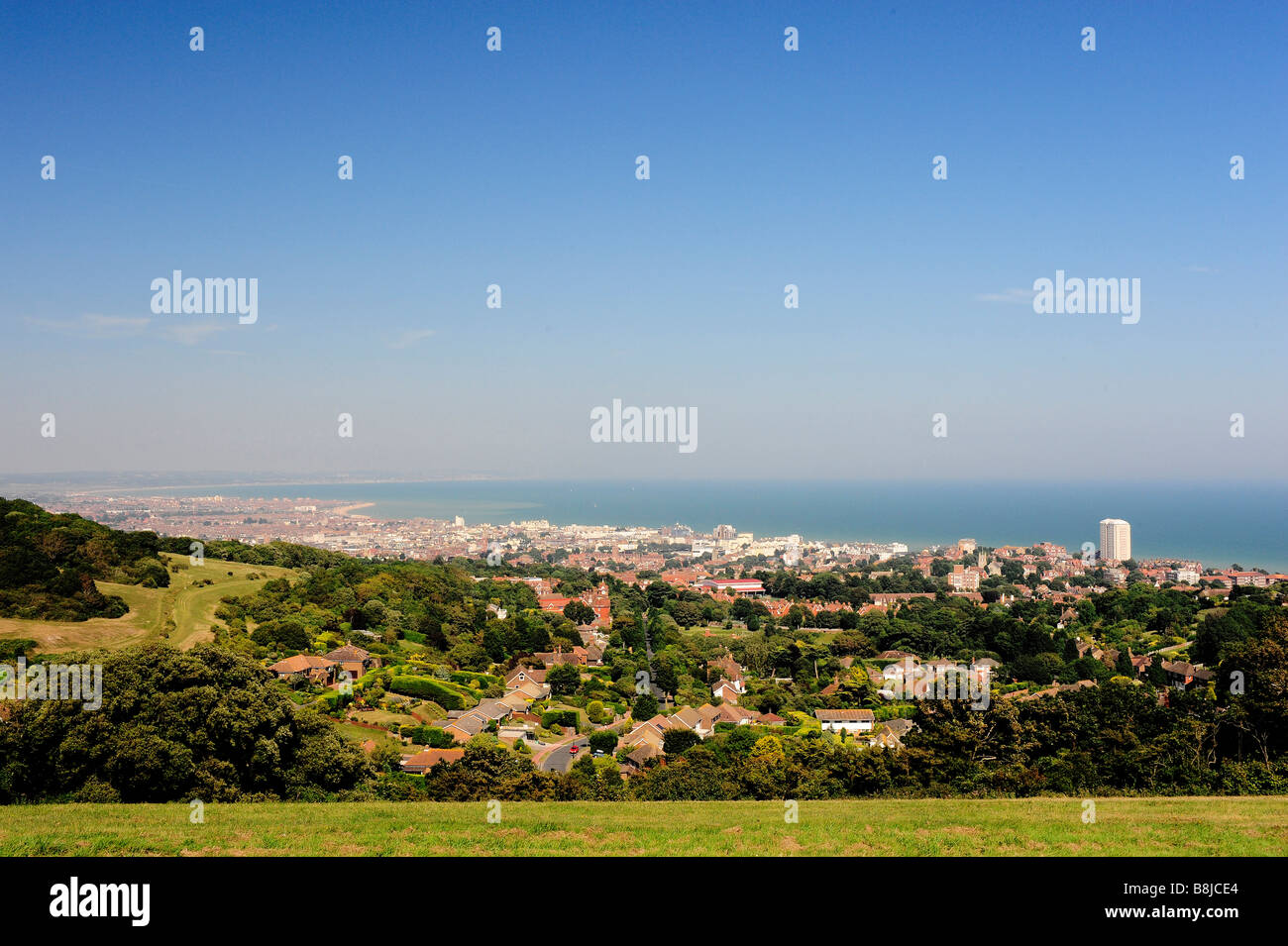 A view of Eastbourne from the south downs Stock Photo