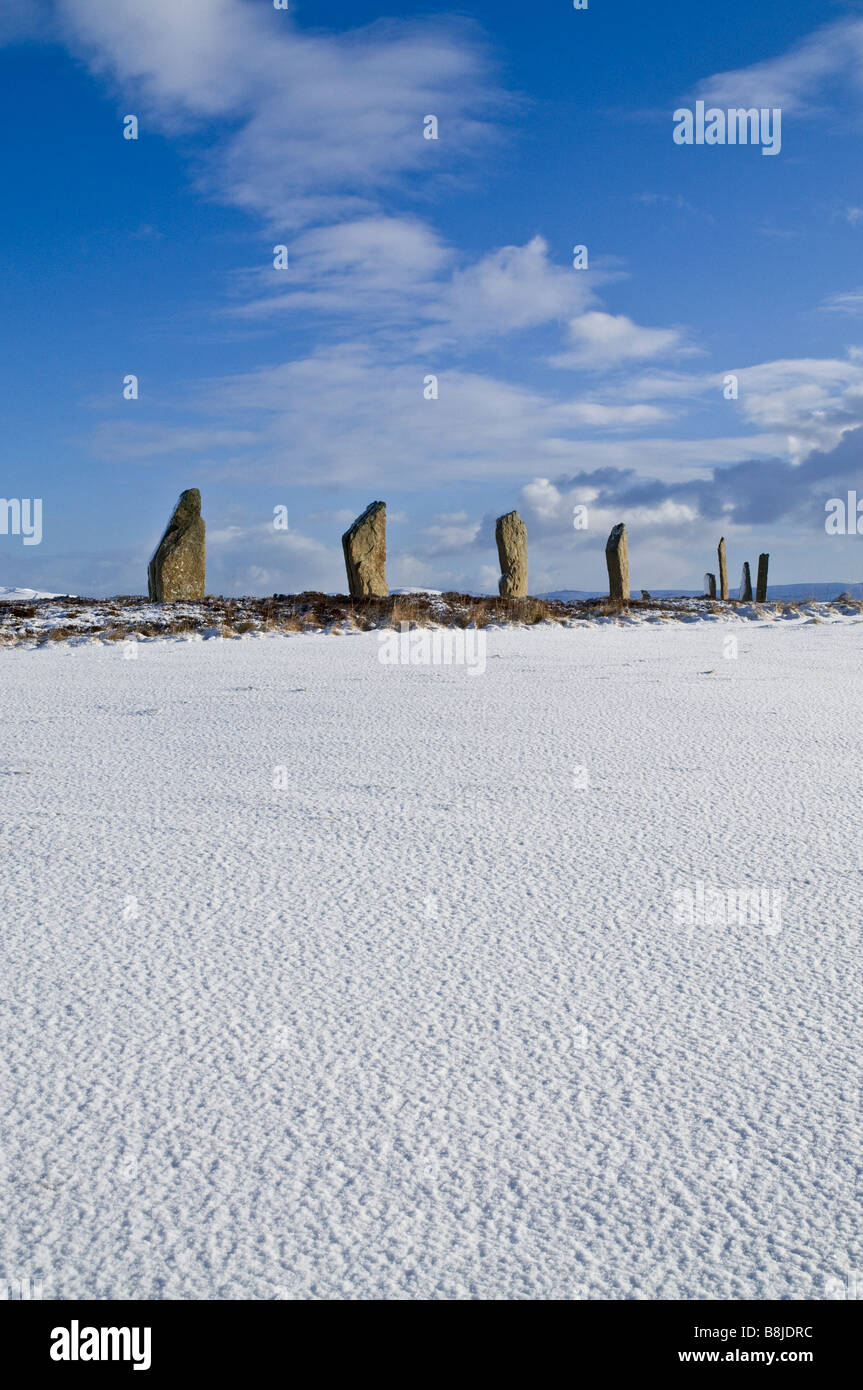 dh  RING OF BRODGAR ORKNEY Stone circle neolithic henge snow Stock Photo