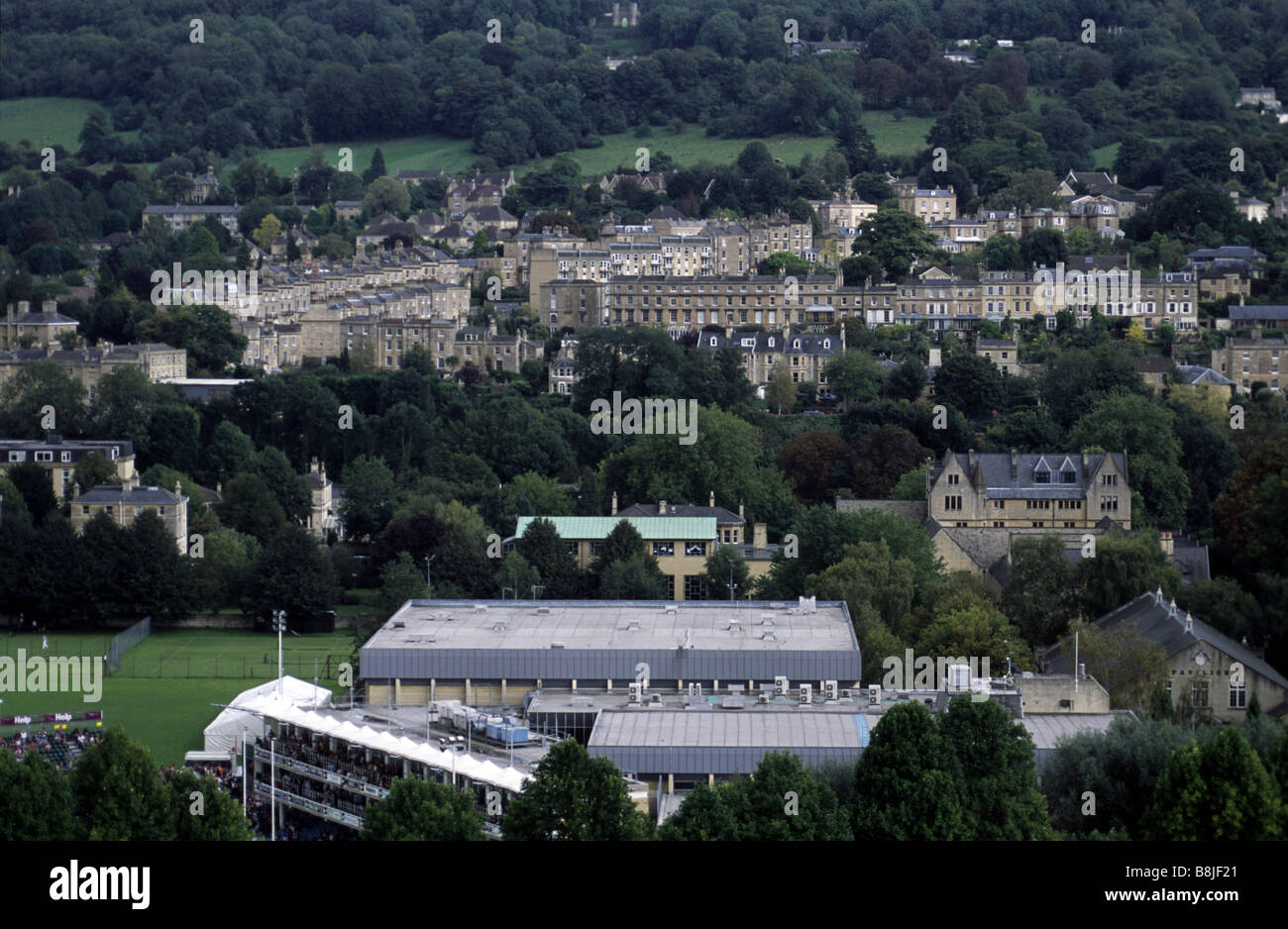 View over Bath Rugby ground from the top of Bath Abbey tower, Bath Spa