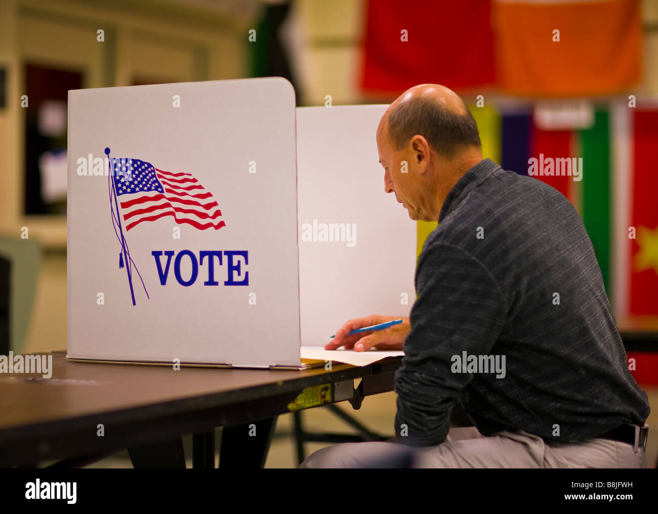 FAIRFAX COUNTY, VIRGINIA USA - Male voter at polls during presidential election November 4, 2008. Stock Photo