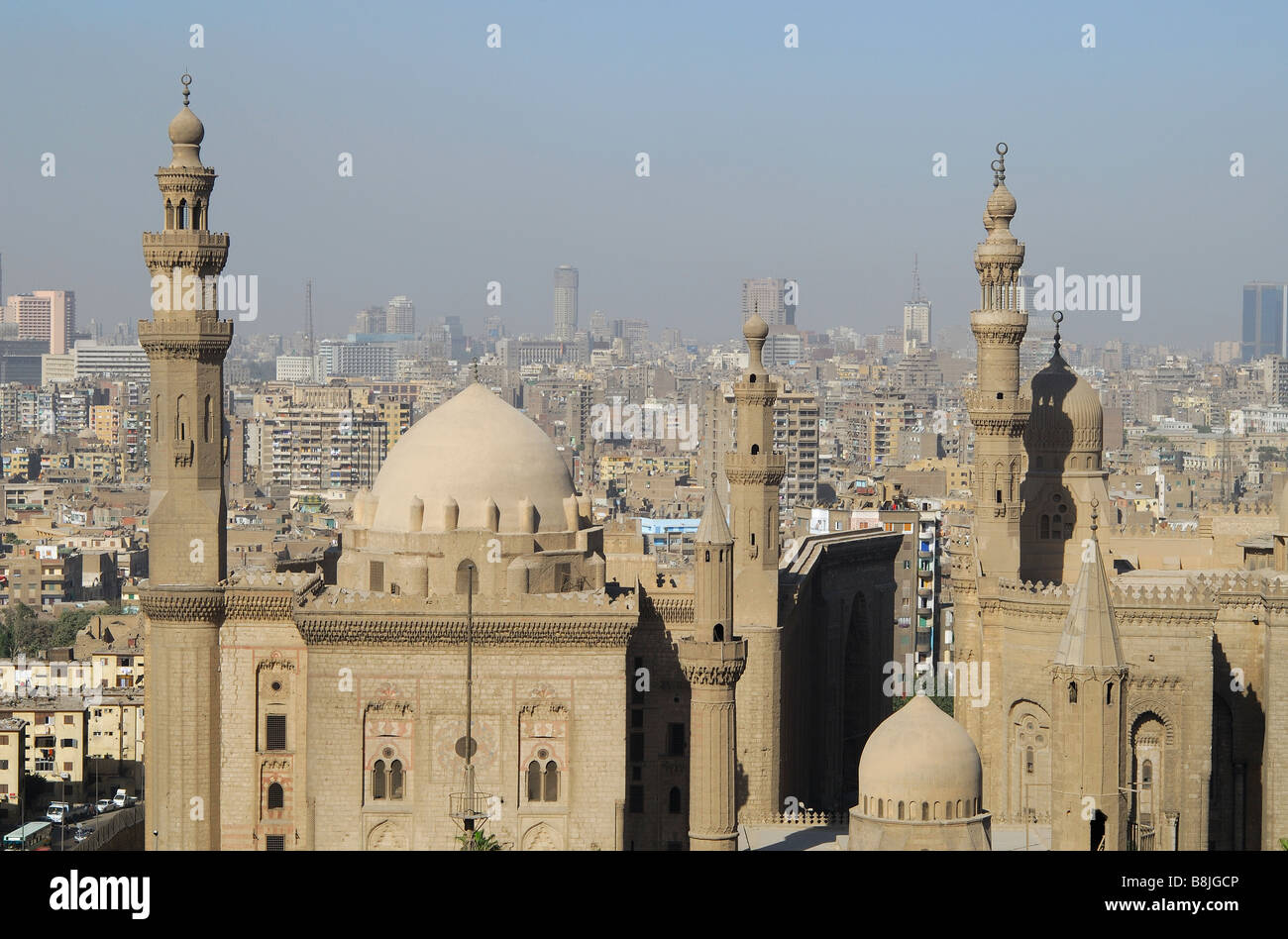 CAIRO, EGYPT. The Sultan Hassan and Rifai Mosques as seen from the Citadel. Stock Photo