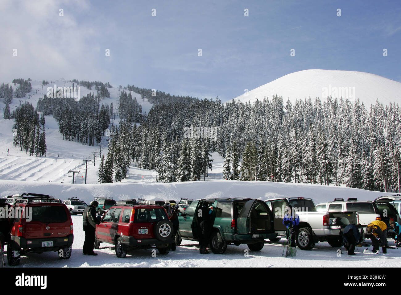 A parking lot at Mount Hood Meadows Ski resort in Oregon in the United