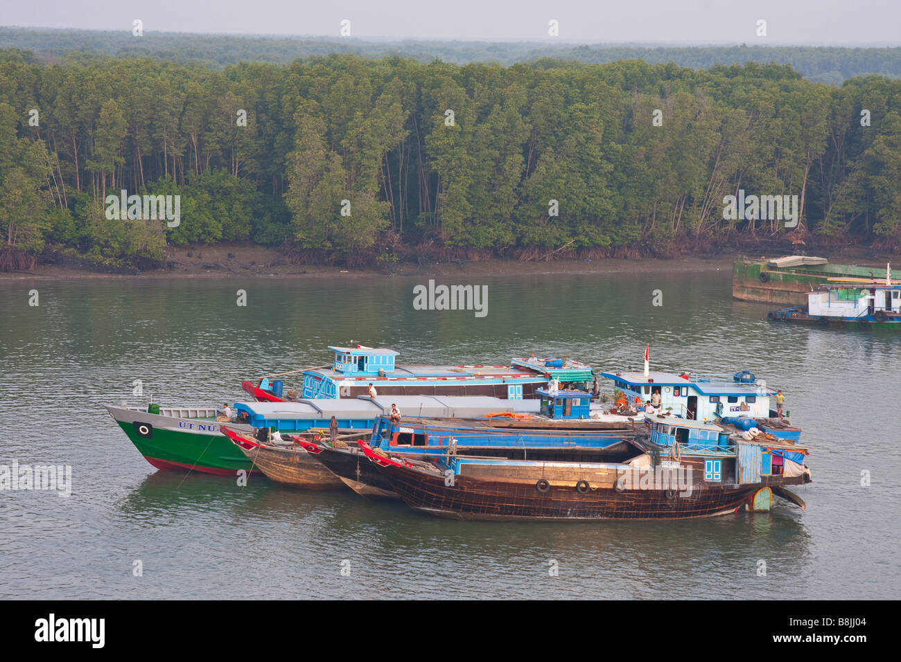Vietnamese ships in a river delta near to Phú Mỹ south of Saigon Stock Photo