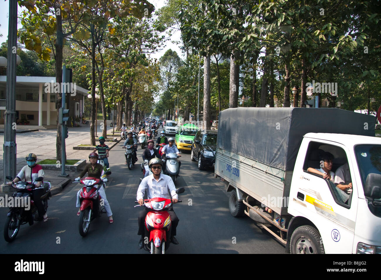 The busy streets of central Saigon Stock Photo