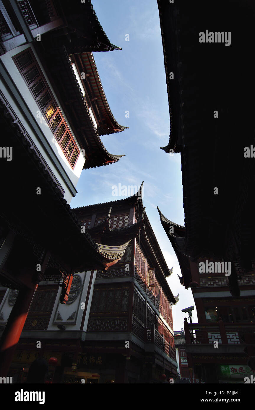 Roof tops in the old market place of downtown Shanghai, China Stock ...