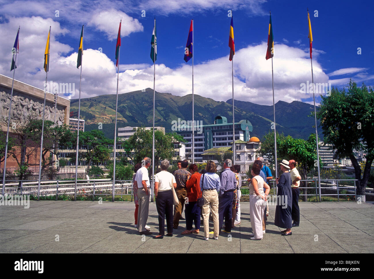 People tour guide with tourists guided tour Legislative Palace Quito Pichincha Province Ecuador South America Stock Photo