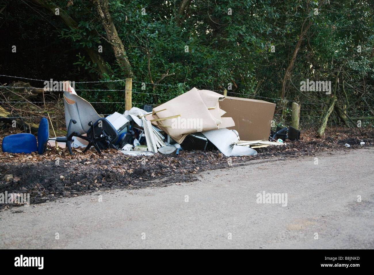 Fly tipping in the New Forest, Hampshire, UK. Stock Photo