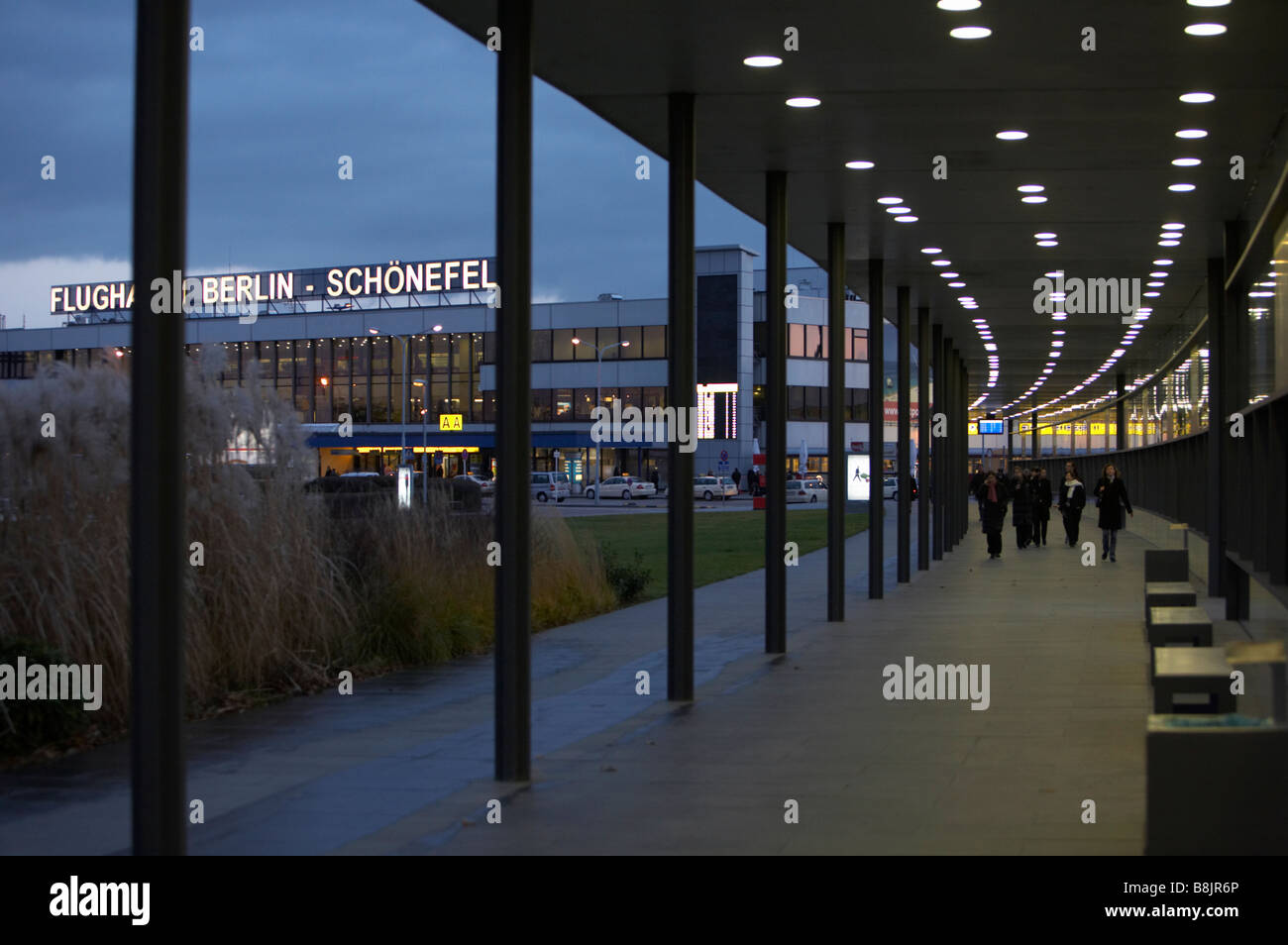 pedestrian walkway from railway station to Berlin Schonefeld international airport soon to be renamed Berlin Brandenberg Stock Photo